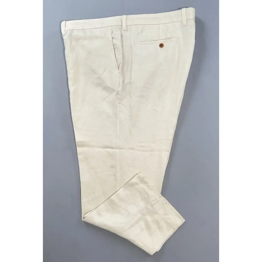 Tommy Bahama Flat Front Linen/Tencel Lightweight Chino Pants. Ivory, 42X27.5 EUC